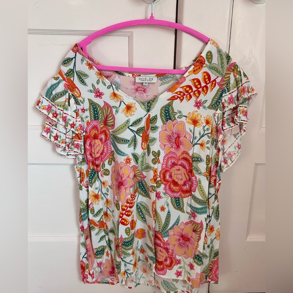 Rachel Zoe Floral Flutter Sleeve Blouse Boho Chic Multicolor | Size 1X